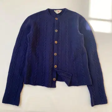 45R 케이블 니트 가디건 인디고 크루넥 캐시미어 혼방 S