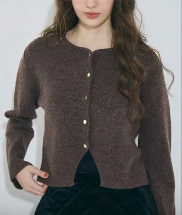 coca 코카 융모 니트 금장 버튼 가디건 브라운 L