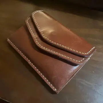 츠치야 가방 브라운 가죽 이단 접이식 코인 케이스