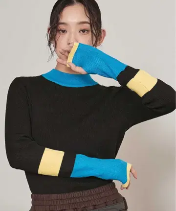 miette 멀티 배색 핑거 리브 니트