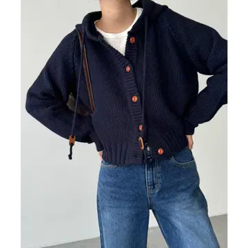 CANAL JEAN 엘마르 후드 래글런 니트 가디건