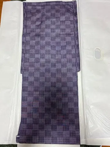 츠무기 기모노 등자색 체크 무늬 히토에