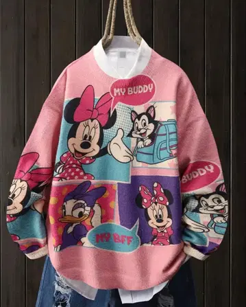 미사용 새상품 디즈니 미니 데이지 올 패턴 맨투맨 트레이닝복 L 사이즈