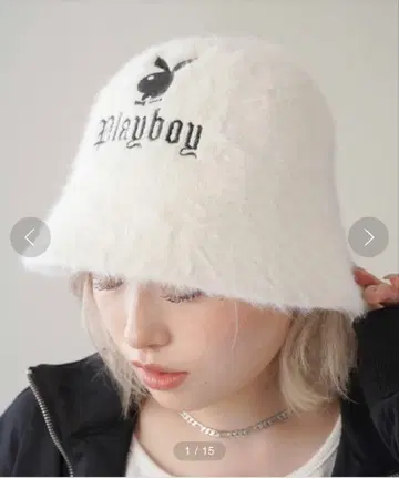 [ 택 포함 미사용 새상품 ] Playboy 버킷 햇 화이트