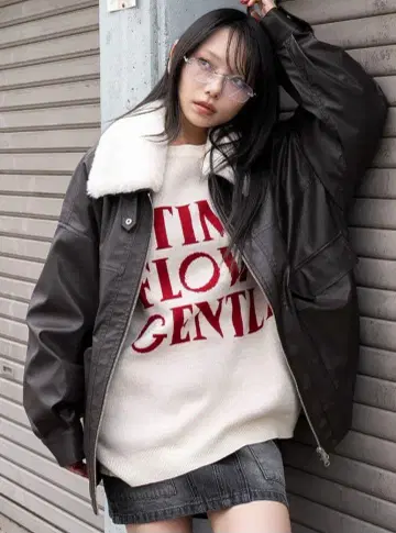 WEGO 2WAY 퍼 옷깃 PU 자켓 S 브라운