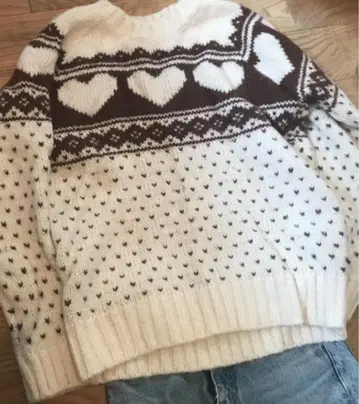 epine 니트 하트 무늬 니트 스웨터 아이보리 노르딕