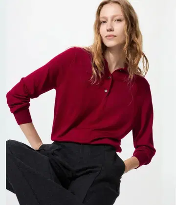 UNIQLO 메리노 폴로 스웨터 M RED