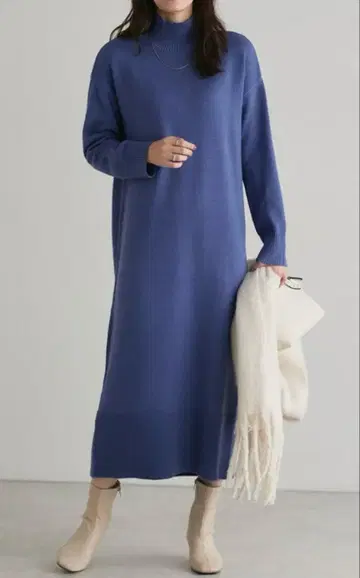 니트 원피스 긴팔 블루 차콜 2장 세트 M 사이즈