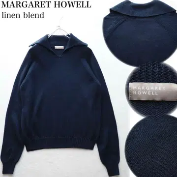 MARGARET HOWELL 카라 부착 세일러 카라 니트 린넨 혼방 긴팔