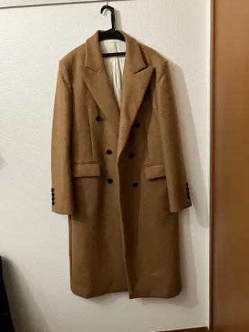 울 더블 브레스트 롱 코트 카멜