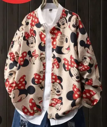 미사용 새상품 디즈니 미니 올 패턴 니트 가디건 2L 넉넉한 오버 사이즈