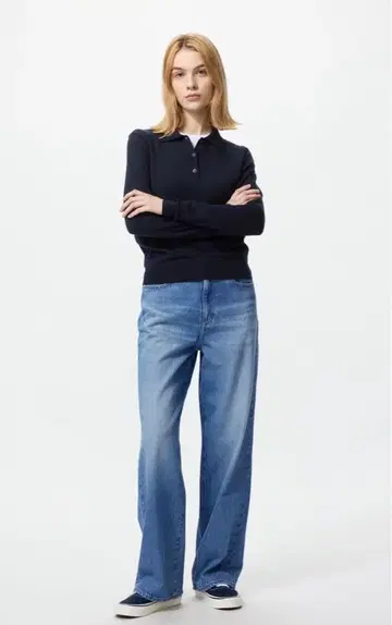 UNIQLO 메리노 폴로 스웨터 M NAVY