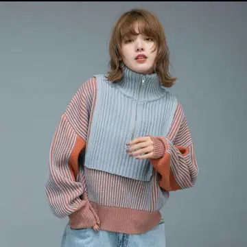 KBF 레이어드 하프 ZIP 니트 여성용