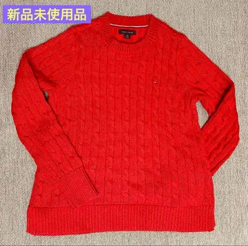 타미힐피거 케이블 코튼 스웨터 니트 S 빨간색 라메 믹스