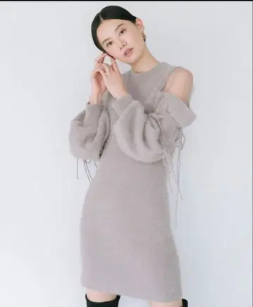 SNIDEL 시스루 숄더 미니 니트 원피스 라벤더