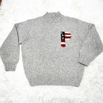 파파스 Papas 그레이 니트 스웨터 P 로고 자수 로우 게이지