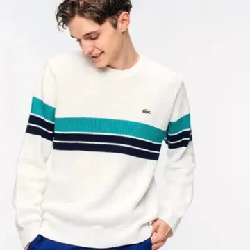 LACOSTE 라코스테 니트 보더 화이트