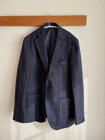 새상품급! BEAMS HEART 테일러드 자켓 네이비 계열 체크 블루