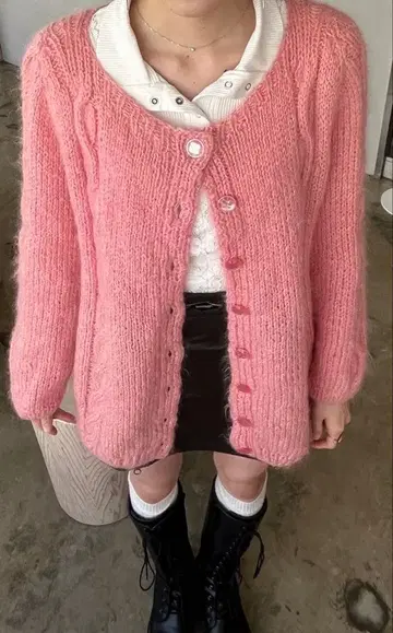 니트 가디건 핑크