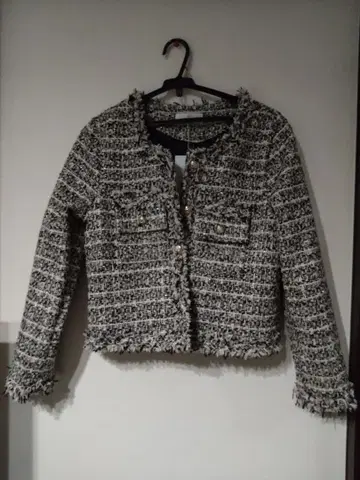 OTOHA 블루 트위드 자켓 프린지 마감