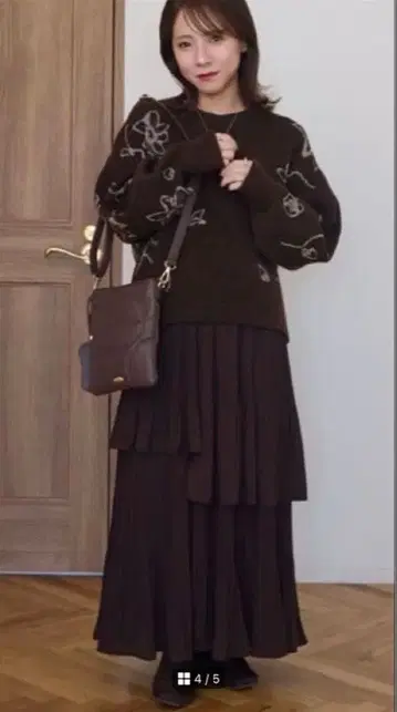 tal. by yumi 시마무라 꽃무늬 자카드 니트 브라운 LL