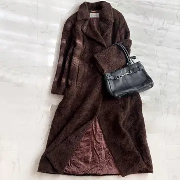 해롯 알파카 혼방 보아 롱 코트 브라운 테디