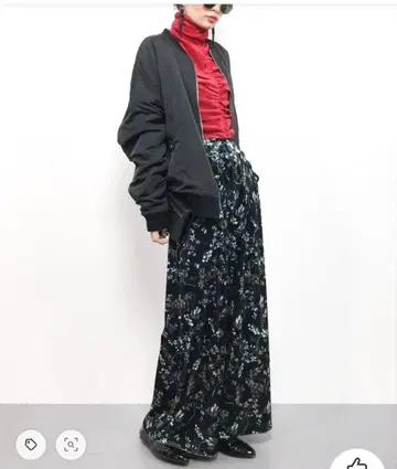 KBF 꽃무늬 브라운 계열 보타니컬 벨로아 와이드 팬츠