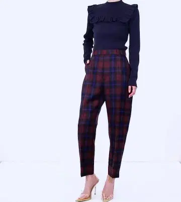 르쉘블루 울 100% 체크 팬츠