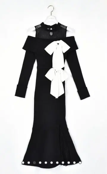 리본 오프숄더 머메이드 원피스 블랙