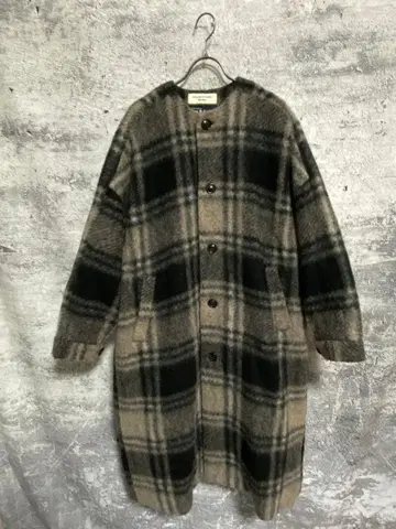 빔즈 보이 슬라이버 체크 노카라 코트