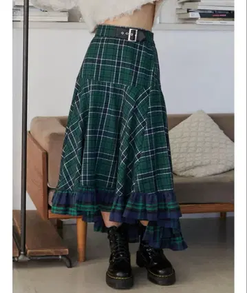 jouetie 크레이지 체크 프릴 스커트 그린