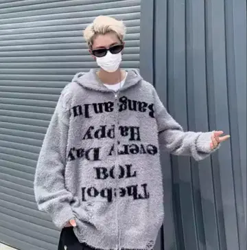 가디건 후드티 두꺼운 원단 부클레 니트 집업 케이블 짜임 그레이