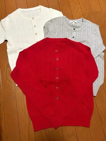 유니클로 캐시미어 혼방 코튼 긴팔 가디건 3색 세트 케이블 짜임