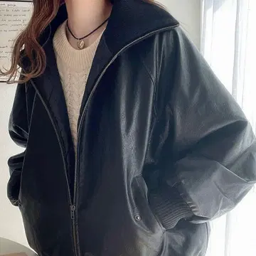 택 포함 페이크 레더 자켓 M 사이즈