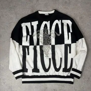 피치 FICCE 요시유키 코니시 맨투맨 L 자수 로고 화이트 블랙