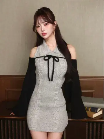 [ 당일 발송 가능 ] Darich 숏 볼레로 니트 미니 원피스