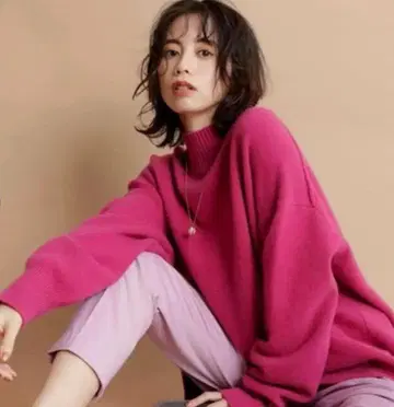 새상품급 CADUNE 아쿠아 터틀 니트 핑크 긴팔 니트 캐시미어