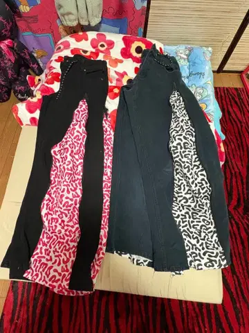 여성용 캐주얼 팬츠 블랙과 빨간색 리메이크 오늘만 특별 가격