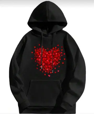 하트 무늬 블랙 후드티 L