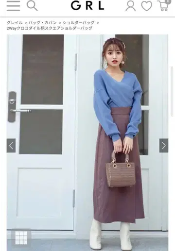 2Way 크로커다일 패턴 스퀘어 숄더백 모카 GRL