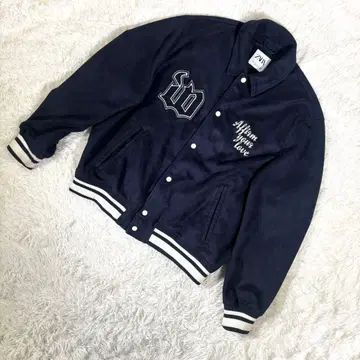 ZARA [ XL ] 바시티 자켓 자수 와펜 로고 네이비 스타디움 자켓