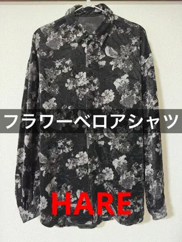 HARE/벨루어 셔츠/패턴 셔츠/플라워/꽃무늬/모드/셔츠/벨로아 소재