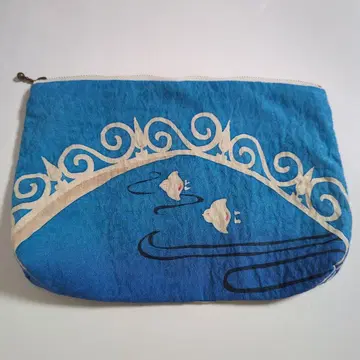 교토 치도리야 실크제 지퍼식 로우케츠 염색 파우치 에게해 치도리짱