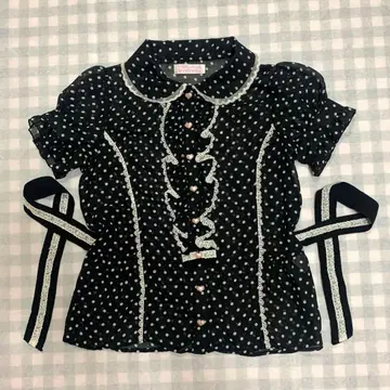 TRALALA 레어 도트 무늬 프릴 쉬폰 블라우스