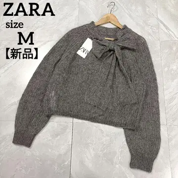 [ 새상품 ] ZARA 자라 리본 오픈 니트 스웨터 그레이 M