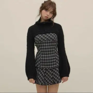 andmary Lulu check set mini dress black