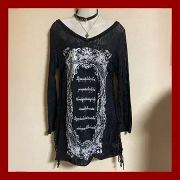 Y2K 그런지 다크코어 GLAD NEWS 사이드 레이스업 롱T 블랙