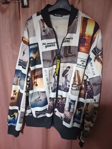 일품 80s 이스트 올 패턴 스케이트보드 포토 프린트 나일론 자켓
