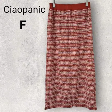 차오패닉 롱 타이트 스커트 F 빨간색 화이트 올 패턴 허리밴딩 안감 겨울