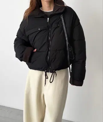 캐널진 배색 퍼 숏 블루종